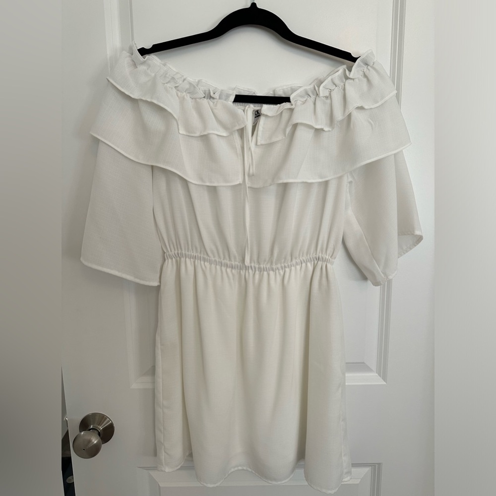 Jack by BB Dakota White Ruffle Off The Shoulder Mini Dress